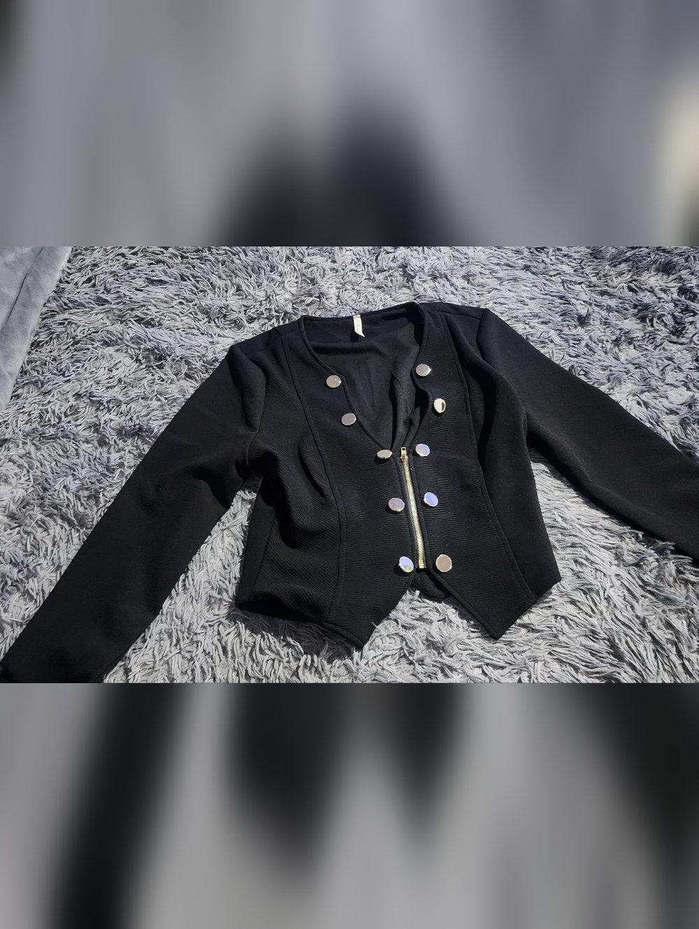 Black Women's Military-Style Button Jacket